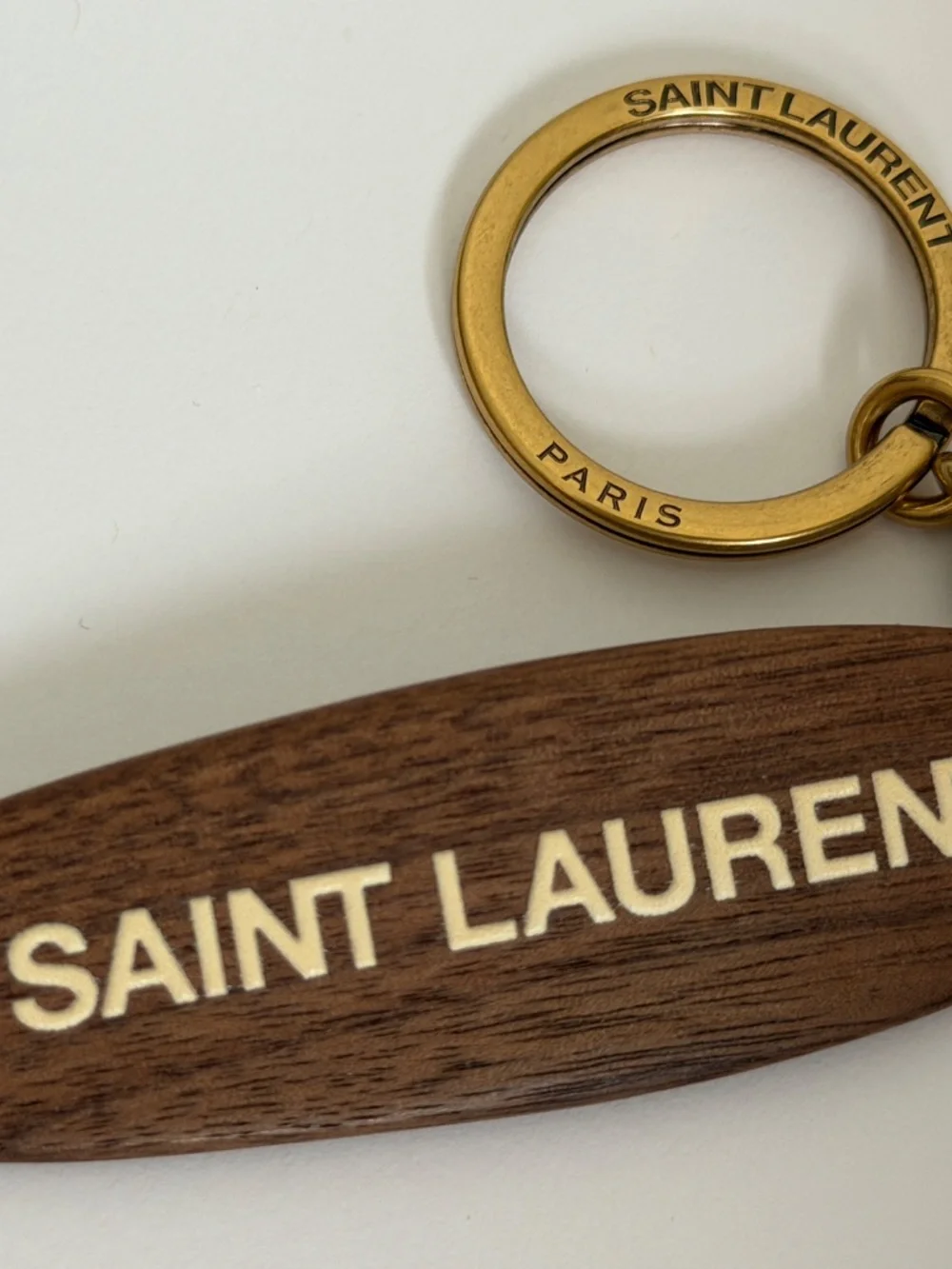 Saint Laurent YSL Surf Surfboard Logo Stripe Wood Charm Keychain Key Ring Fob